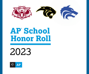  image of all three senior high school logos with AP School Honor Roll 2023 text